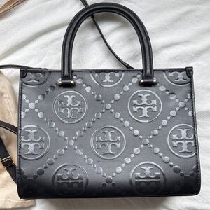 Tory Burch Black Embossed Logo Satchel